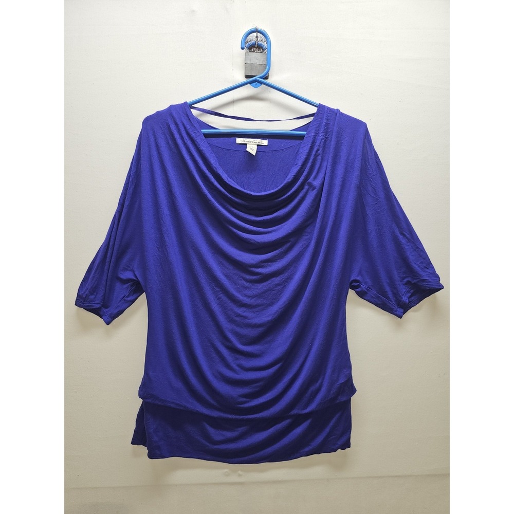 Kenneth Cole Womens S Blue Cowl Neck Top Y2K Indie Sleaze Glam Rocker